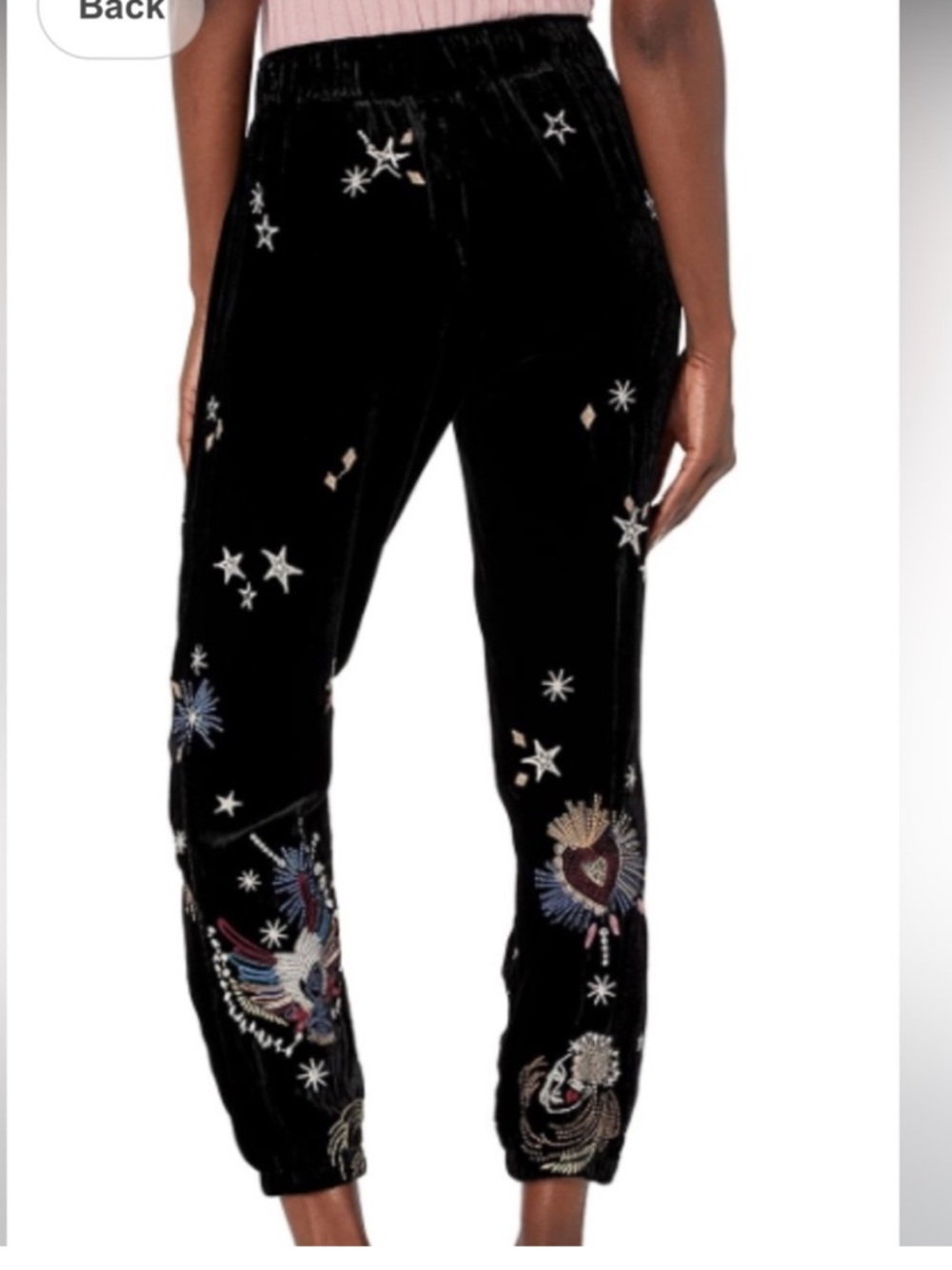 Johnny Was Victoria Velvet Silk Embroidered Joggers in Black - Picture 2 of 9